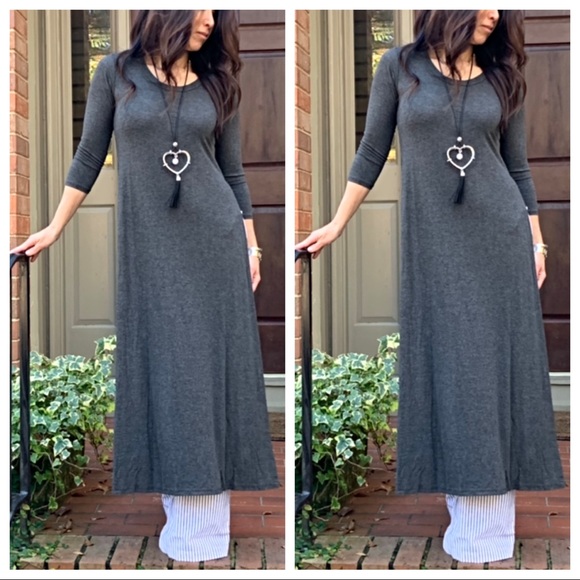 ✨LAST ONE ✨Charcoal grey high slit tunic dress - Picture 5 of 8